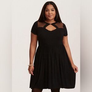 NWT Torrid Dot Mesh Inset Skater Dress Plus Size 2X Black Women’s